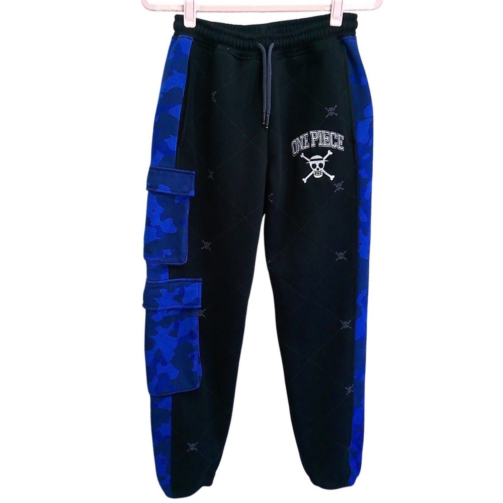 Atsuko One Piece Anime Cargo Jogger Sweatpants Black Blue‎ Streetwear S